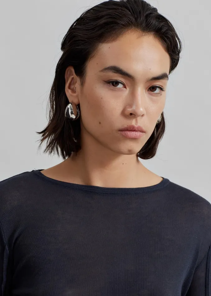 The Frankie Shop Tops Mesa Sheer Long Sleeve Tee 8211 Navy 8211 Women