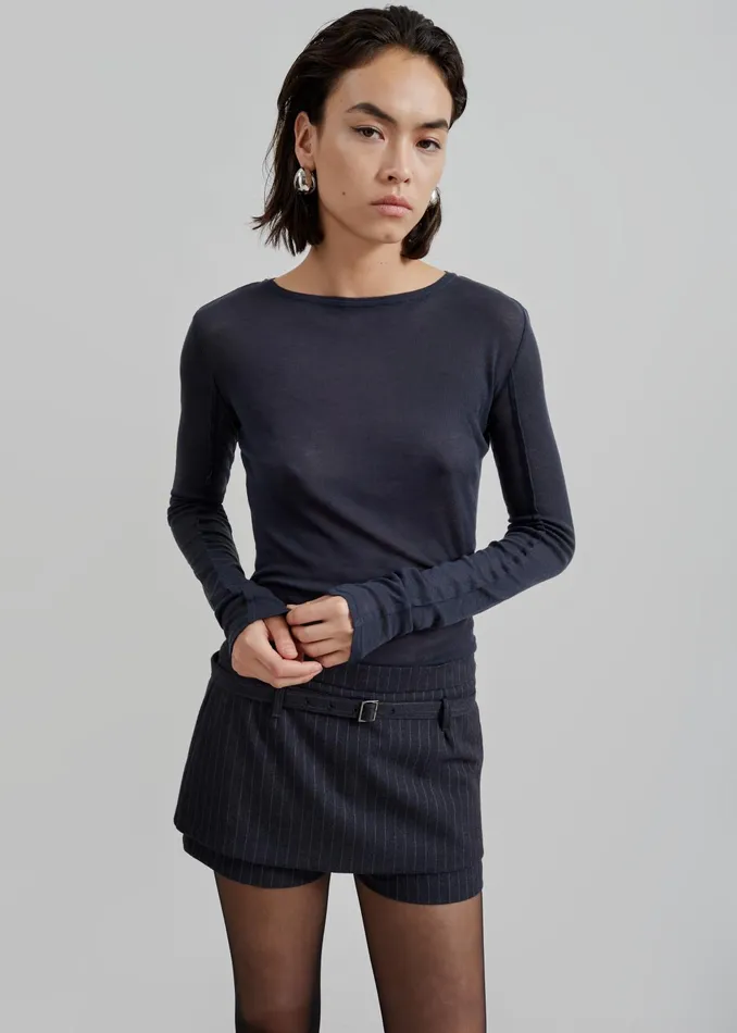 The Frankie Shop Tops Mesa Sheer Long Sleeve Tee 8211 Navy 8211 Women