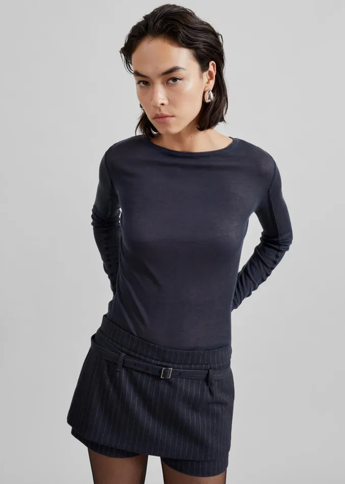 The Frankie Shop Tops Mesa Sheer Long Sleeve Tee 8211 Navy 8211 Women