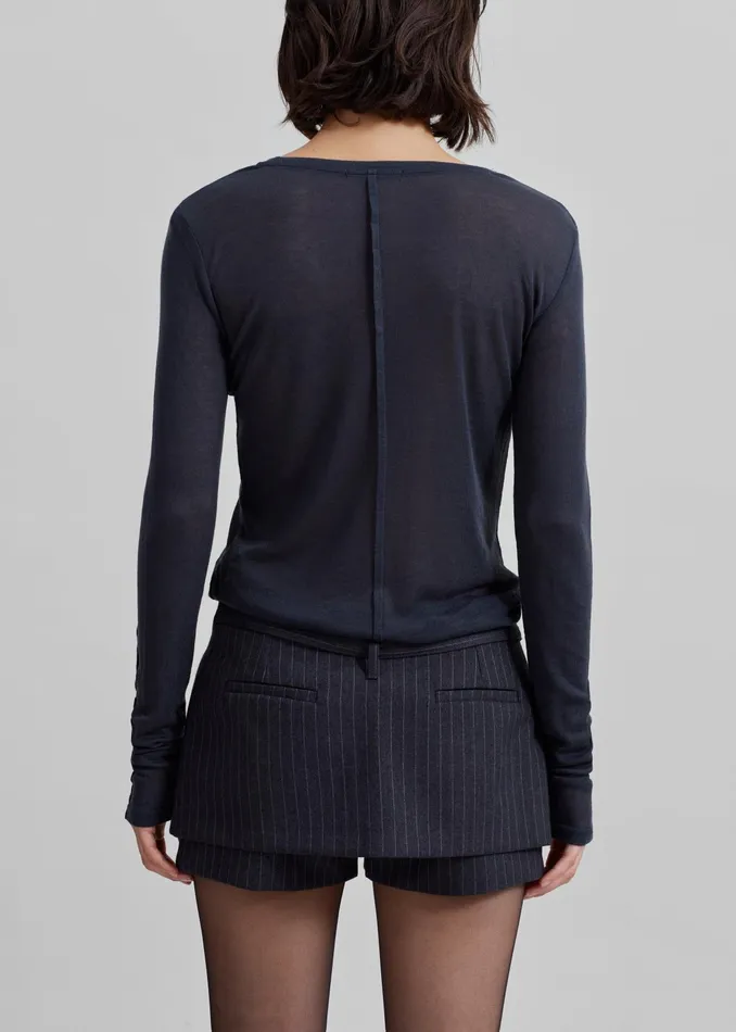 The Frankie Shop Tops Mesa Sheer Long Sleeve Tee 8211 Navy 8211 Women