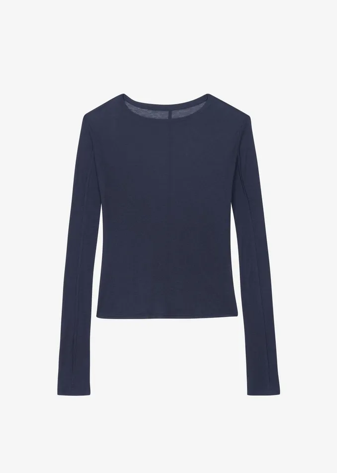 The Frankie Shop Tops Mesa Sheer Long Sleeve Tee 8211 Navy 8211 Women