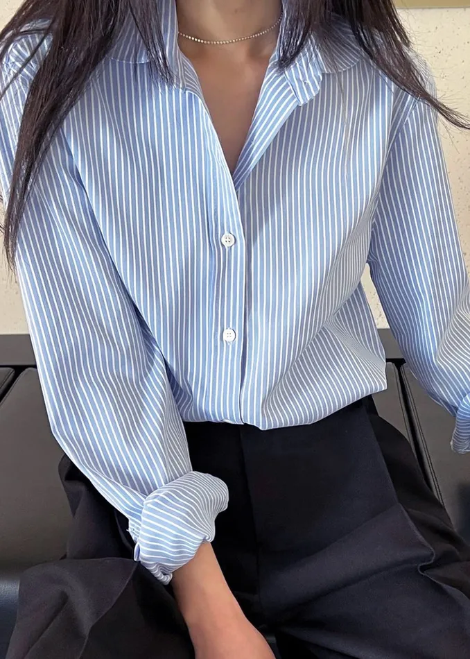 The Frankie Shop Tops Mina Shirt 8211 Blue Stripe 8211 Women