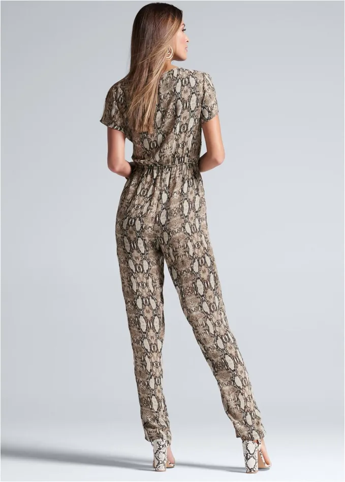 TIE FRONT PYTHON JUMPSUIT Taupe Multi Women VENUS Occasion Jumpsuits and Rompers