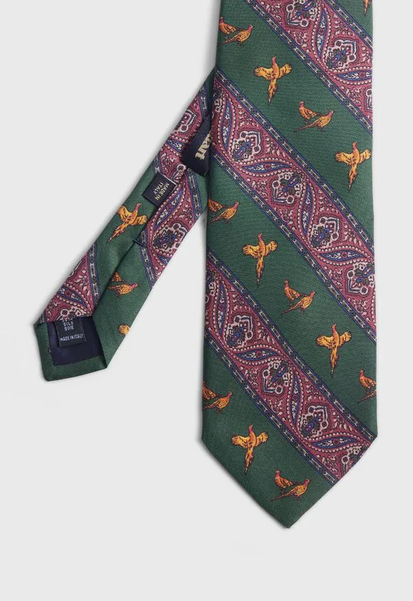 Ties Deco Stripe and Bird Print Tie Burgundy Paulstuart Mens