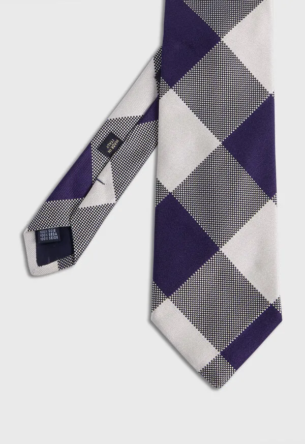 Ties Woven Silk Oversized Check Tie Charcoal Paulstuart Mens
