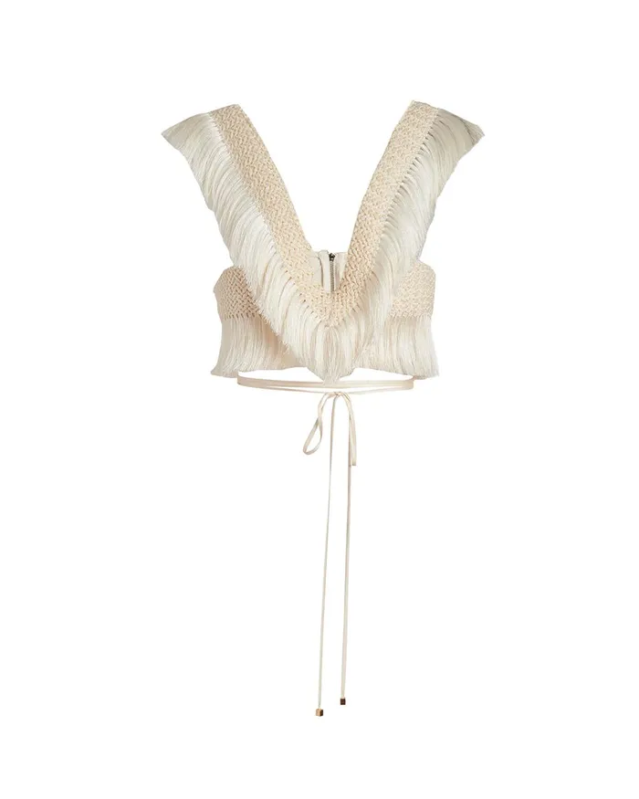 Tops and Bodysuits Women PatBO Fringe Trim Cropped Top