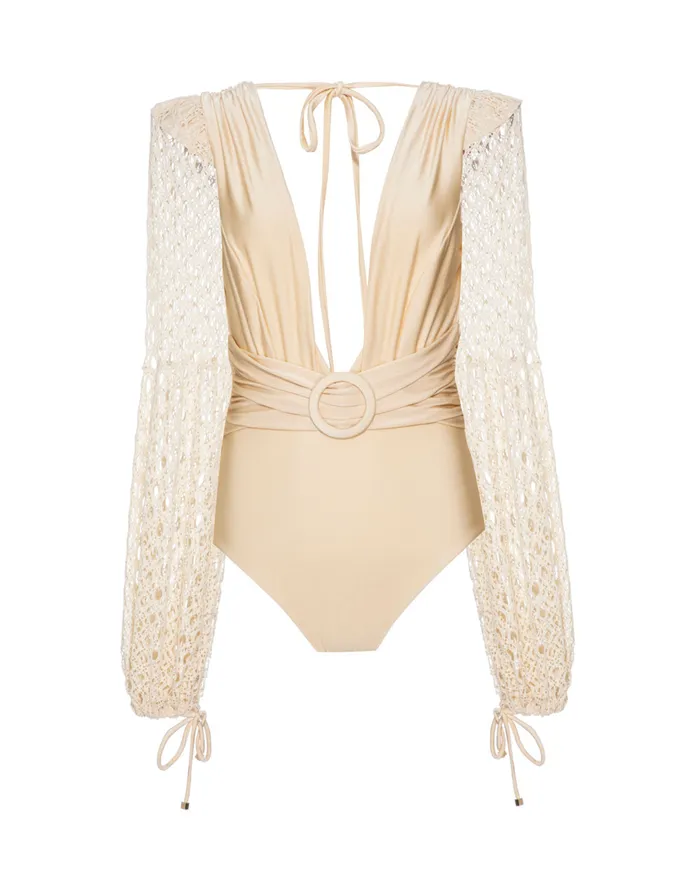 Tops and Bodysuits Women PatBO MONSTERA NETTED SLEEVE BODYSUIT FINAL SALE