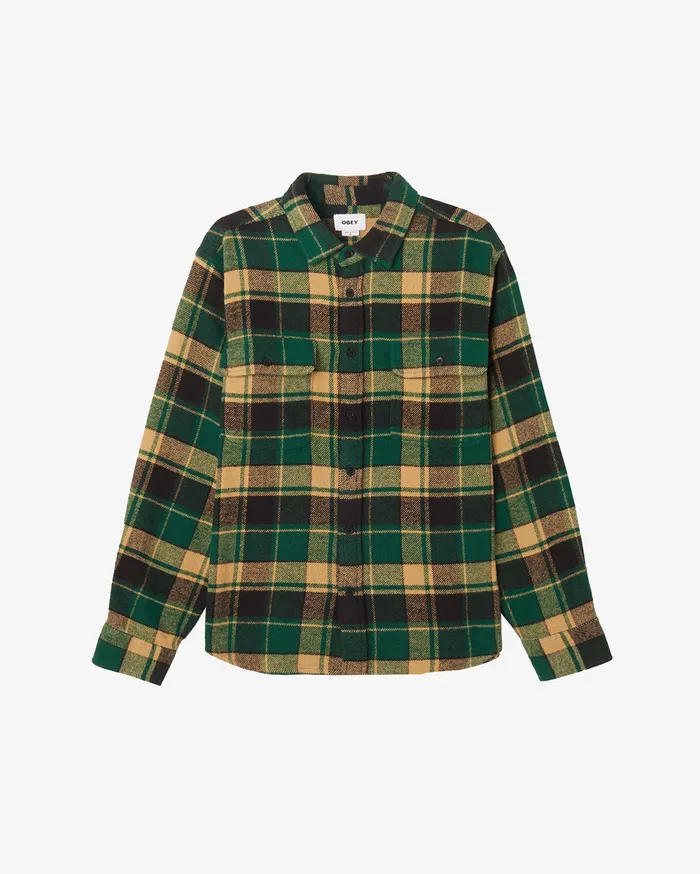 TOPS OBEY Clothing Men HARDWORK LEON SHIRT Rain Forest Multi