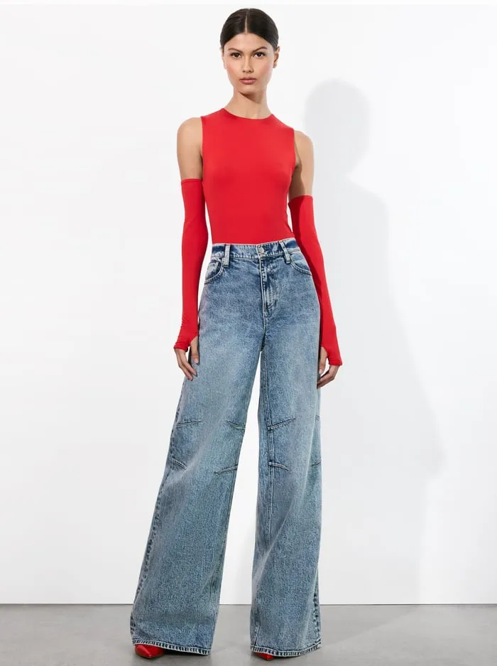 Tops Women Alice Olivia Olea Sculpting Bodysuit Bright Ruby