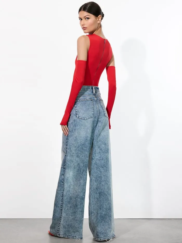Tops Women Alice Olivia Olea Sculpting Bodysuit Bright Ruby