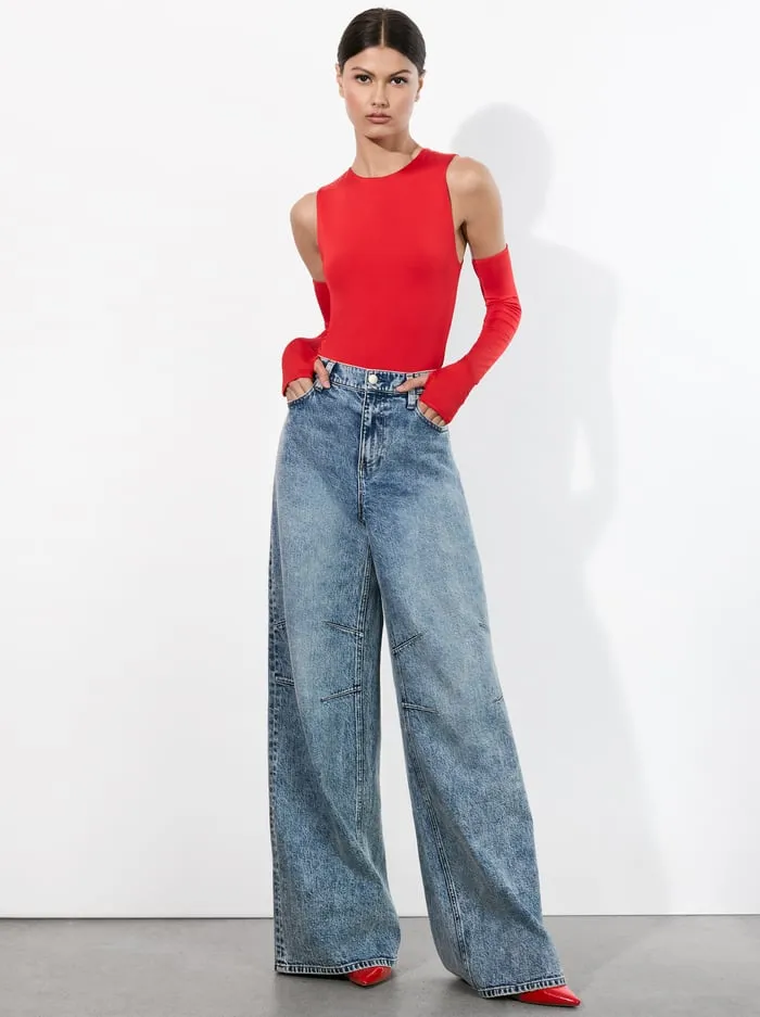 Tops Women Alice Olivia Olea Sculpting Bodysuit Bright Ruby