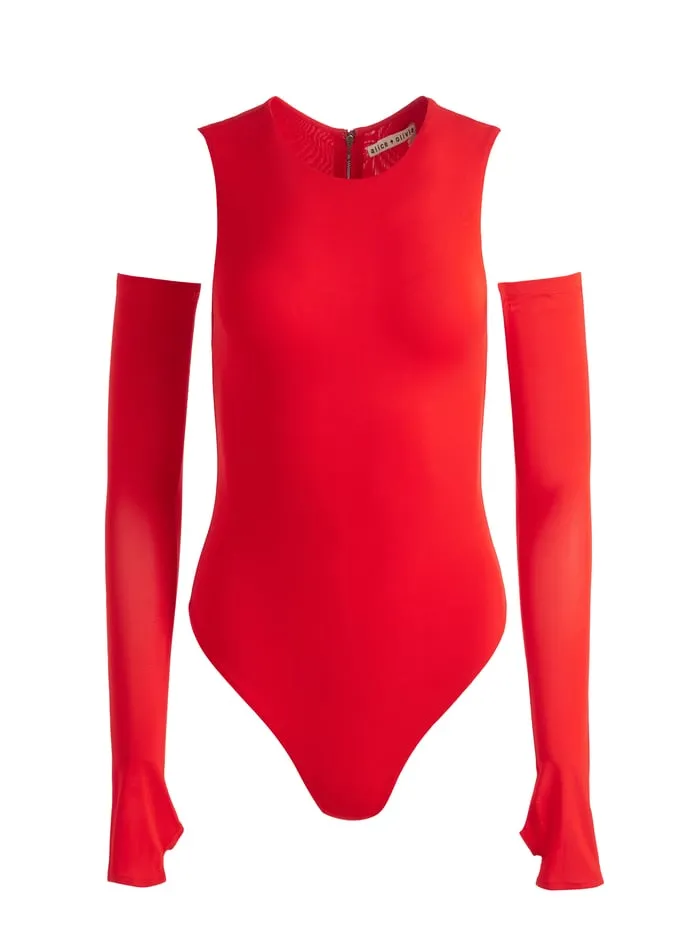 Tops Women Alice Olivia Olea Sculpting Bodysuit Bright Ruby
