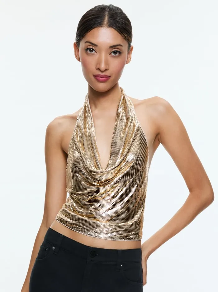 Tops Women Alice Olivia Oleta Crop Top Pale Gold