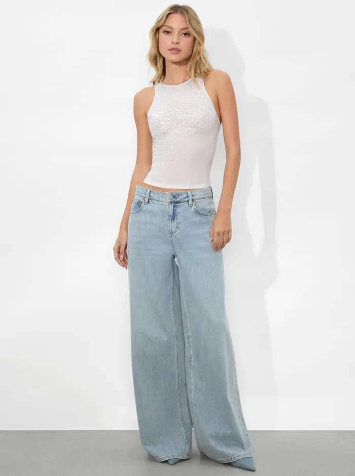 Tops Women Alice Olivia Pania Embellished Top Off Whitecrystal