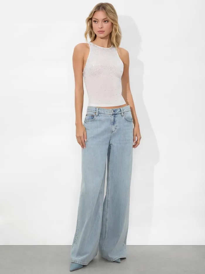 Tops Women Alice Olivia Pania Embellished Top Off Whitecrystal