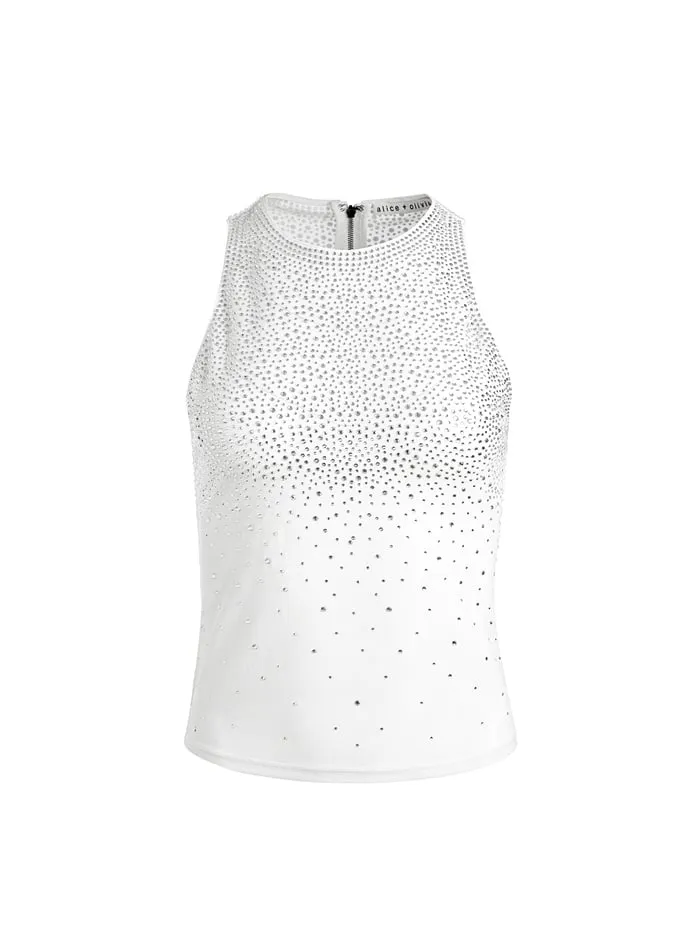Tops Women Alice Olivia Pania Embellished Top Off Whitecrystal