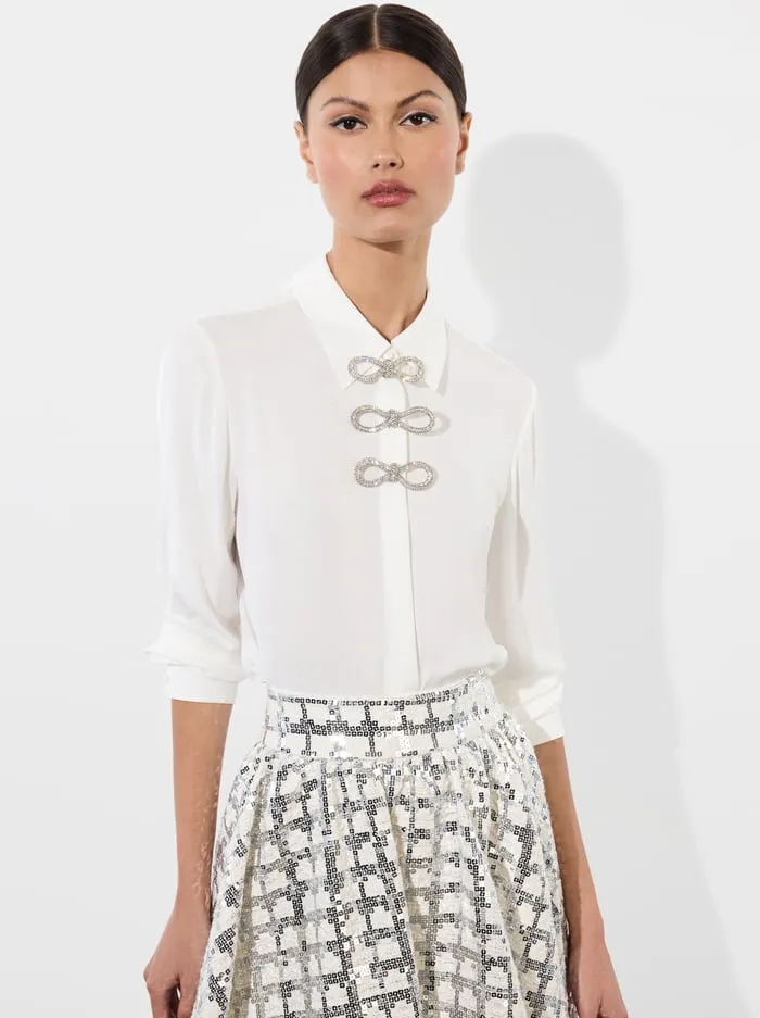 Tops Women Alice Olivia Willa Placket Bow Top Off White