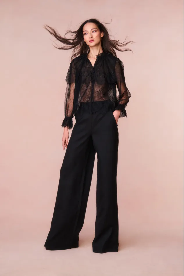 Tops Women LoveShackFancy Duquette Sheer Lace Top Black