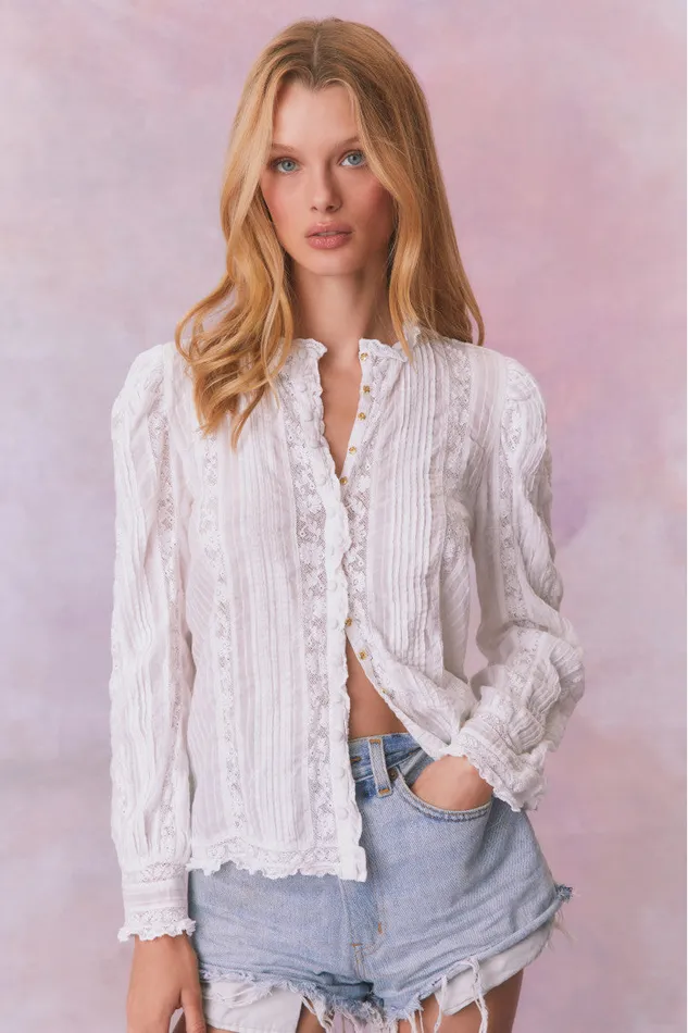 Tops Women LoveShackFancy Jacque Cotton Blouse Top True White