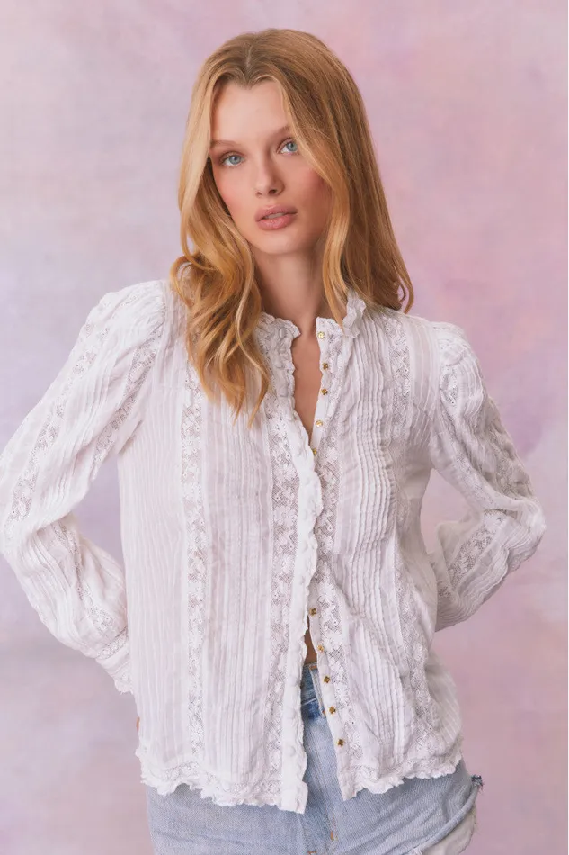 Tops Women LoveShackFancy Jacque Cotton Blouse Top True White