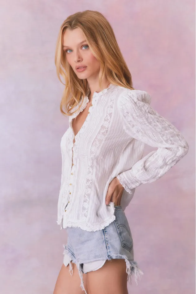 Tops Women LoveShackFancy Jacque Cotton Blouse Top True White
