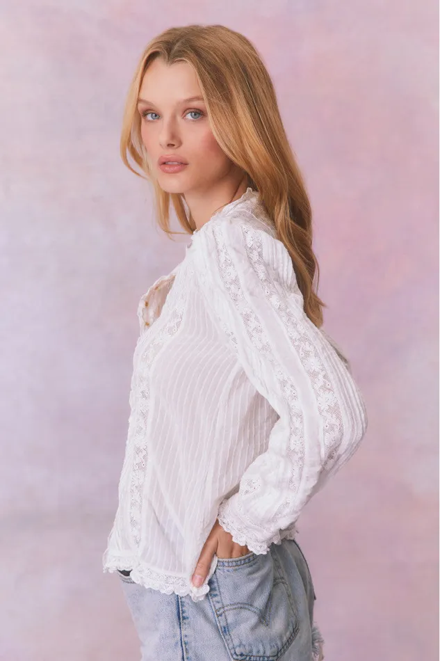 Tops Women LoveShackFancy Jacque Cotton Blouse Top True White