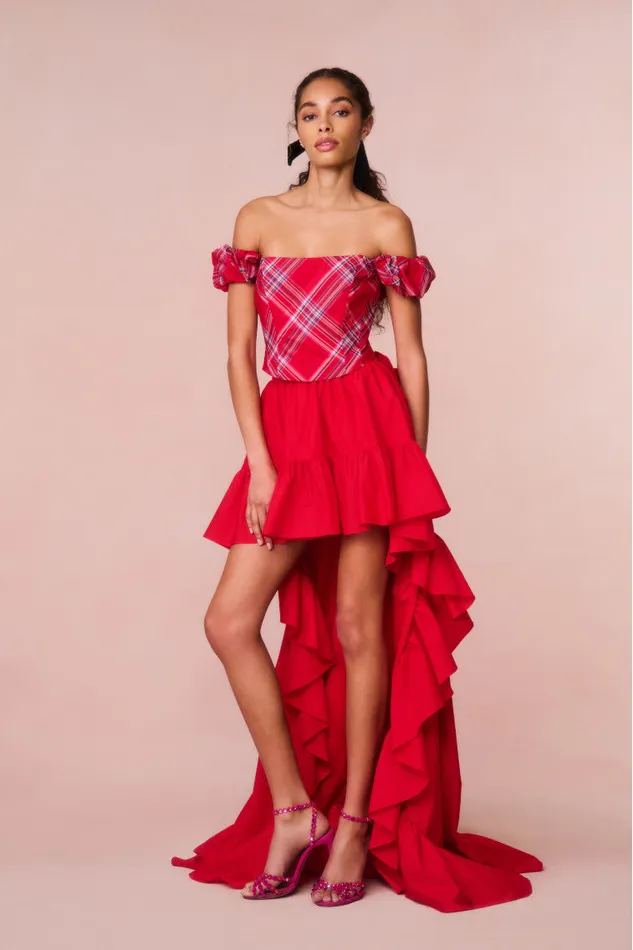 Tops Women LoveShackFancy Maryjane Tartan Bustier Top Cheery Red