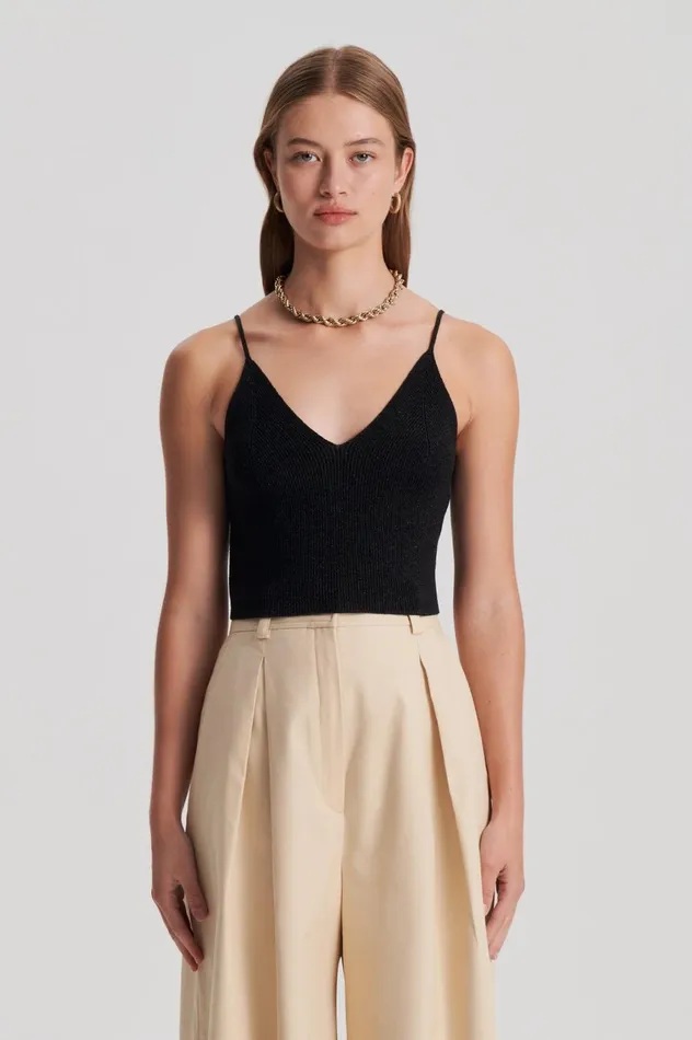 Tops Women Scanlan Theodore METALLIC KNIT CAMISOLE Black Tops Women Scanlan Theodore METALLIC KNIT CAMISOLE Black