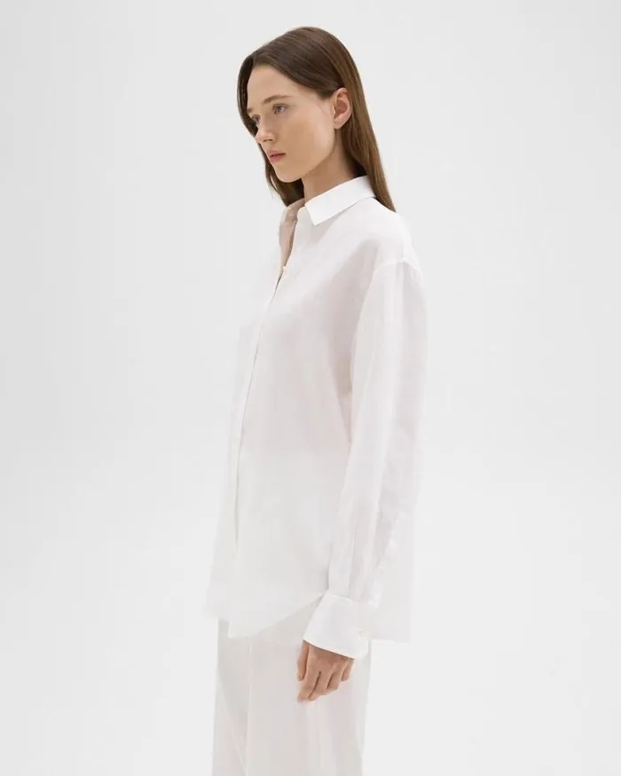 Tops Women Theory Boyfriend Shirt In Relaxed Linen White Tops Women Theory Boyfriend Shirt In Relaxed Linen White