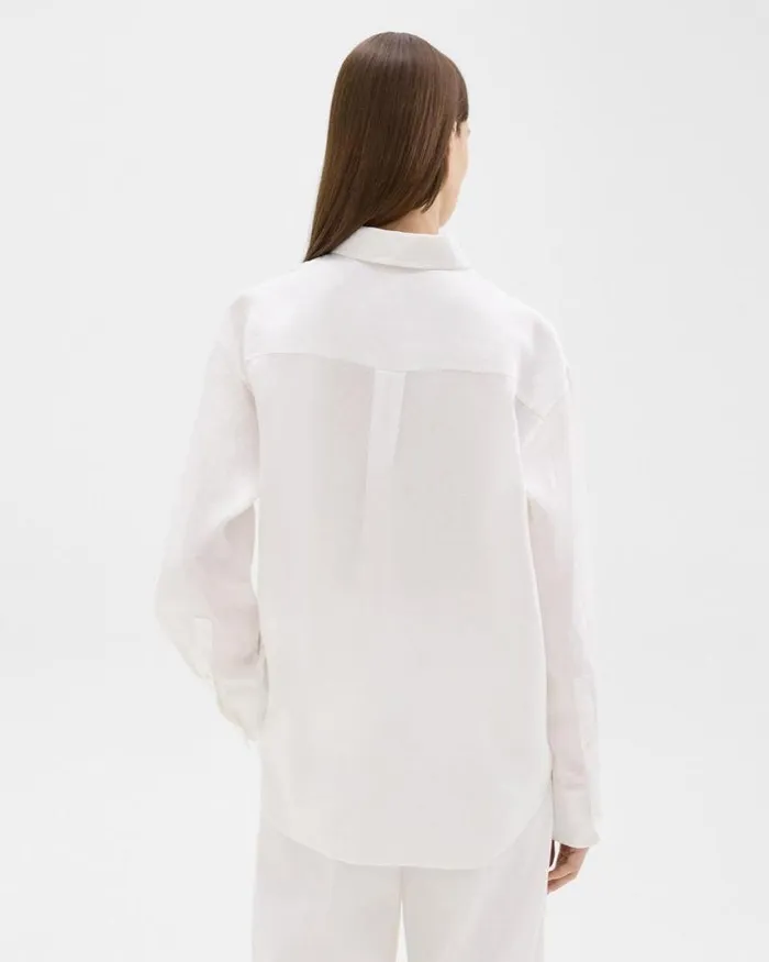 Tops Women Theory Boyfriend Shirt In Relaxed Linen White Tops Women Theory Boyfriend Shirt In Relaxed Linen White