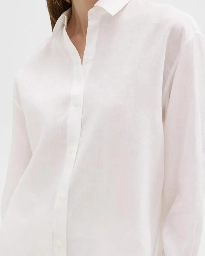 Tops Women Theory Boyfriend Shirt In Relaxed Linen White Tops Women Theory Boyfriend Shirt In Relaxed Linen White