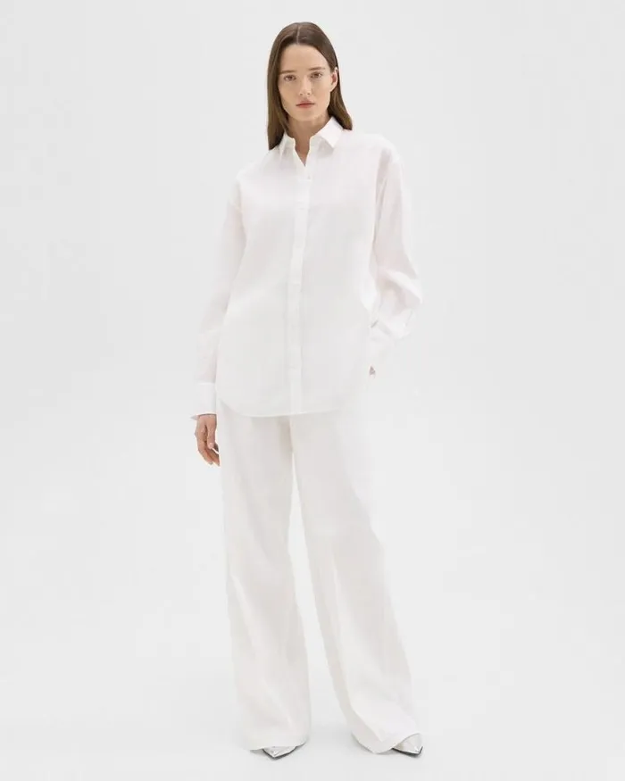 Tops Women Theory Boyfriend Shirt In Relaxed Linen White Tops Women Theory Boyfriend Shirt In Relaxed Linen White