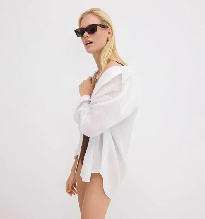 Tops Women Theory Boyfriend Shirt In Relaxed Linen White Tops Women Theory Boyfriend Shirt In Relaxed Linen White