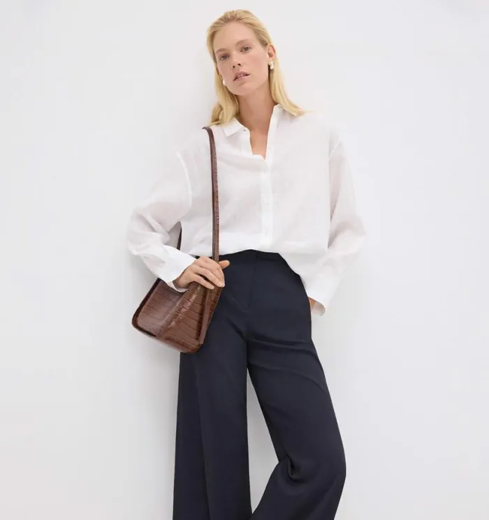 Tops Women Theory Boyfriend Shirt In Relaxed Linen White Tops Women Theory Boyfriend Shirt In Relaxed Linen White