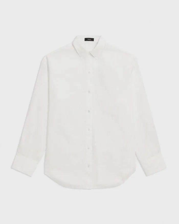 Tops Women Theory Boyfriend Shirt In Relaxed Linen White Tops Women Theory Boyfriend Shirt In Relaxed Linen White