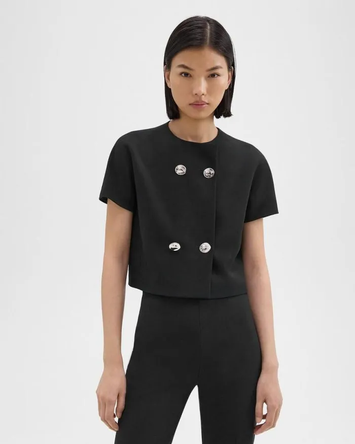 Tops Women Theory DoubleBreasted Crop Top In Crepe Black