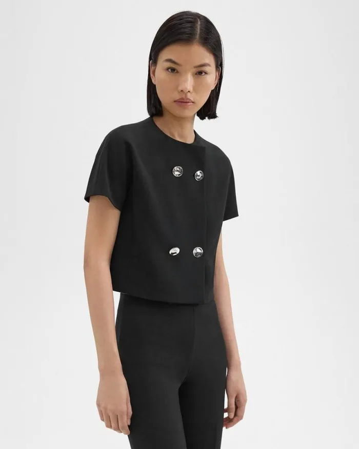 Tops Women Theory DoubleBreasted Crop Top In Crepe Black Tops Women Theory DoubleBreasted Crop Top In Crepe Black