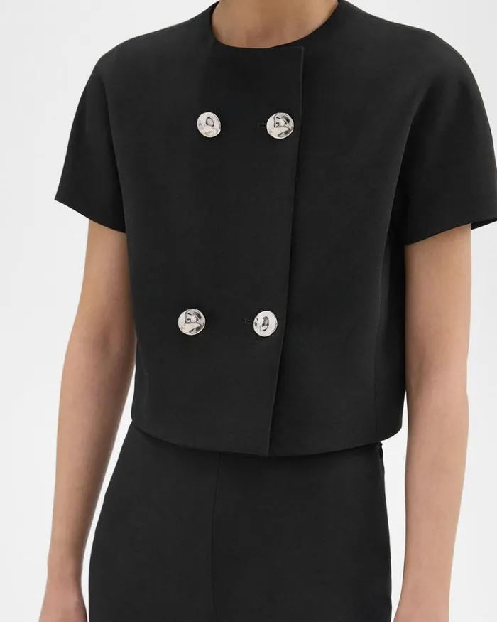 Tops Women Theory DoubleBreasted Crop Top In Crepe Black Tops Women Theory DoubleBreasted Crop Top In Crepe Black