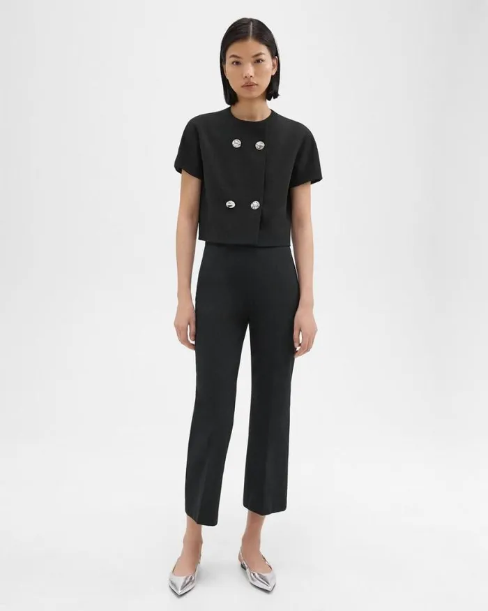 Tops Women Theory DoubleBreasted Crop Top In Crepe Black Tops Women Theory DoubleBreasted Crop Top In Crepe Black