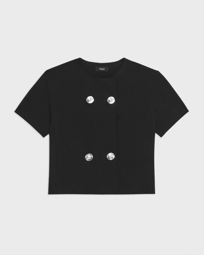 Tops Women Theory DoubleBreasted Crop Top In Crepe Black Tops Women Theory DoubleBreasted Crop Top In Crepe Black