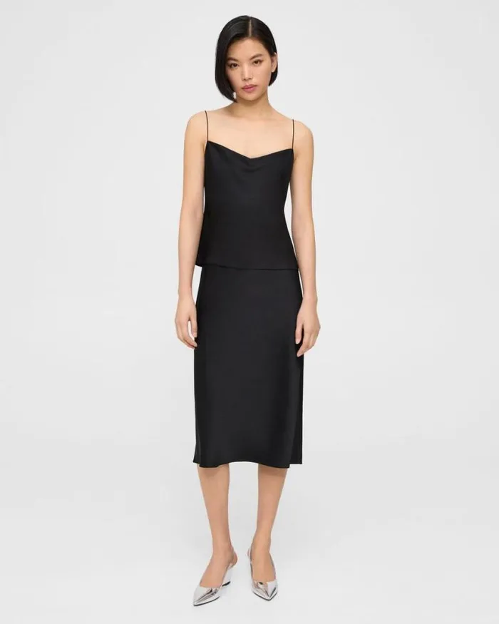 Tops Women Theory Draped Camisole In Satin Black Tops Women Theory Draped Camisole In Satin Black