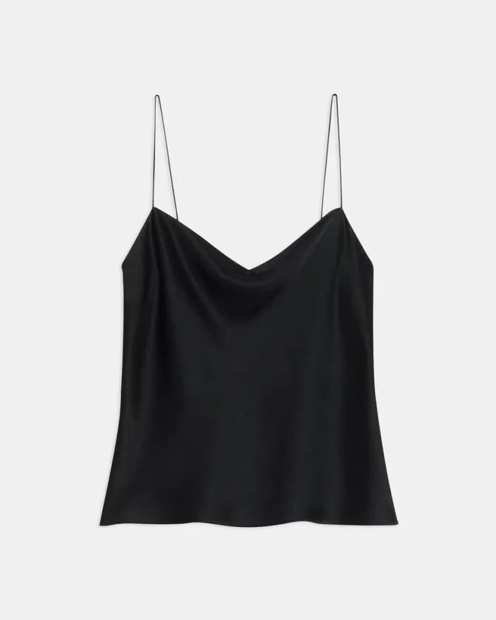 Tops Women Theory Draped Camisole In Satin Black Tops Women Theory Draped Camisole In Satin Black