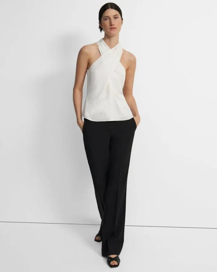 Tops Women Theory Twisted Halter Top In Washed Twill Ivory Tops Women Theory Twisted Halter Top In Washed Twill Ivory