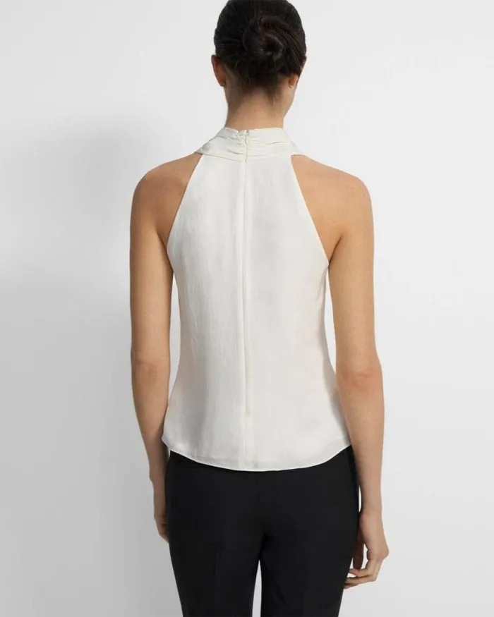 Tops Women Theory Twisted Halter Top In Washed Twill Ivory Tops Women Theory Twisted Halter Top In Washed Twill Ivory
