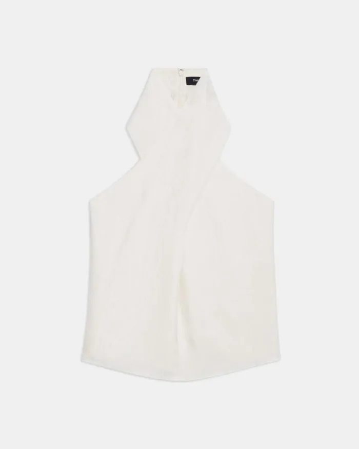 Tops Women Theory Twisted Halter Top In Washed Twill Ivory Tops Women Theory Twisted Halter Top In Washed Twill Ivory