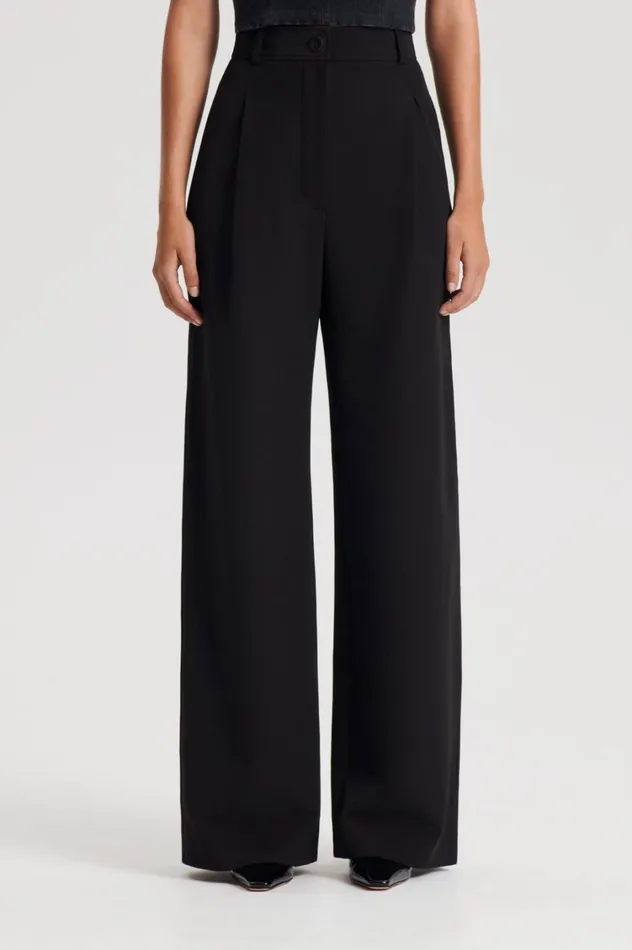 Trousers Women Scanlan Theodore PLEAT DRAPE LEG TROUSER Black Trousers Women Scanlan Theodore PLEAT DRAPE LEG TROUSER Black