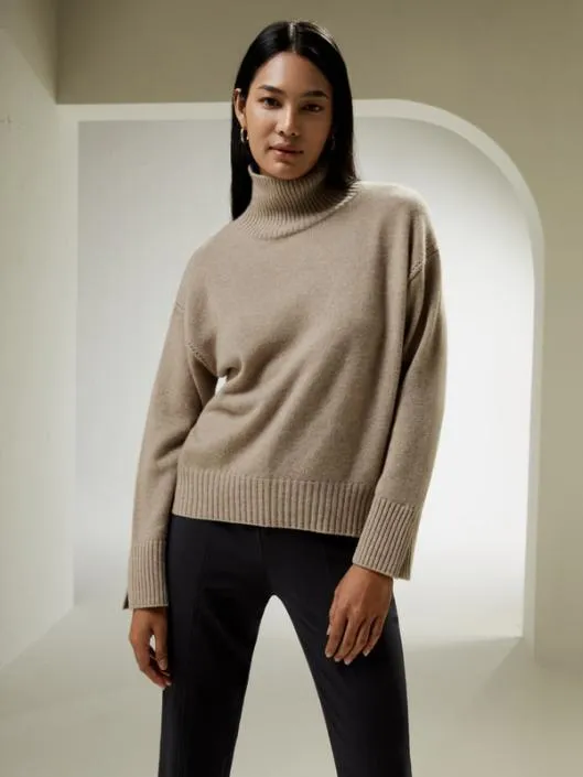 Turtleneck RelaxedFit Cashmere Sweater Women Lilysilk Knitwear