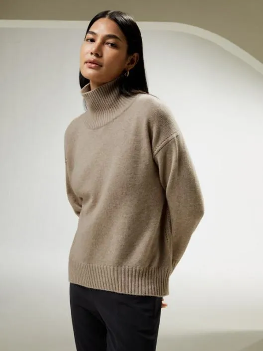 Turtleneck RelaxedFit Cashmere Sweater Women Lilysilk Knitwear
