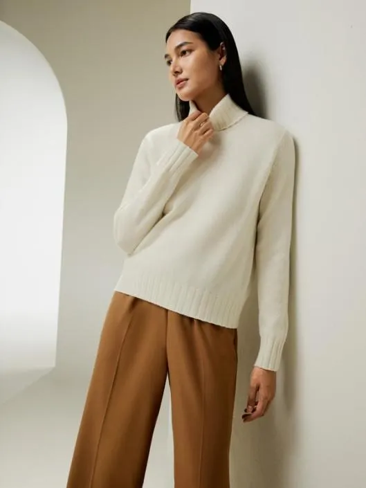 Turtleneck Sweater With Rib Hemline Women Lilysilk Knitwear