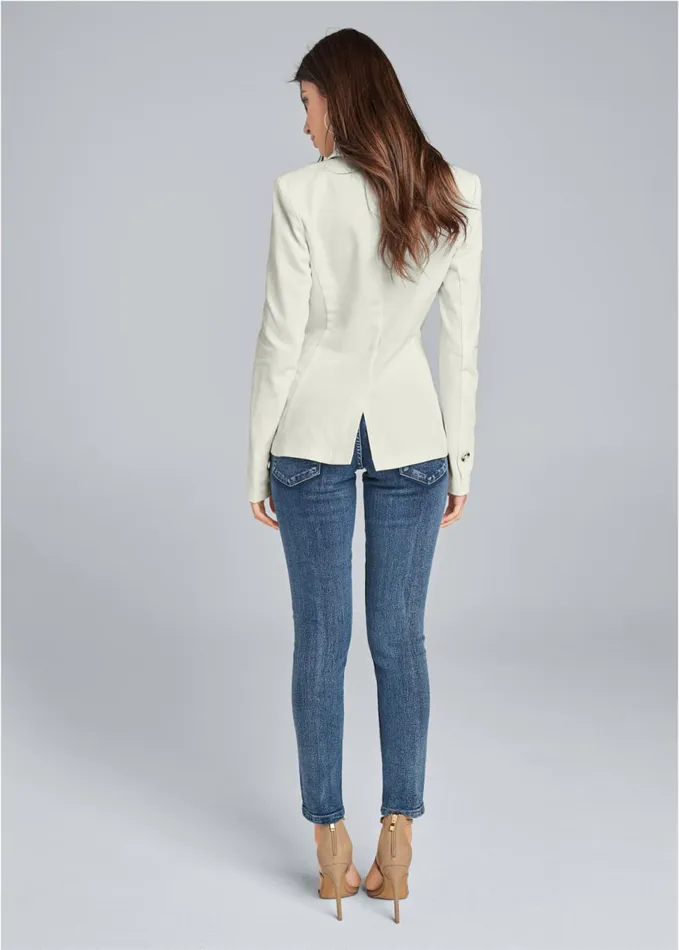 Twill ButtonFront Blazer White Women VENUS Blazers